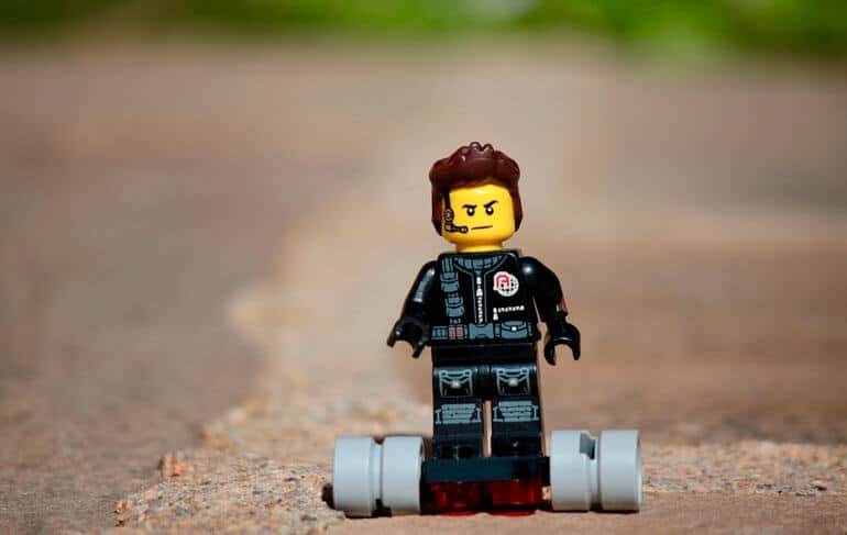 lego figure on hoverboard